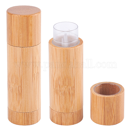 竹とプラスチックの空の口紅のボトル  リップグロスチューブ  リップバームチューブ  キャップ付き  コラム  バリーウッド  21x72mm  容量：5g MRMJ-WH0064-16-1