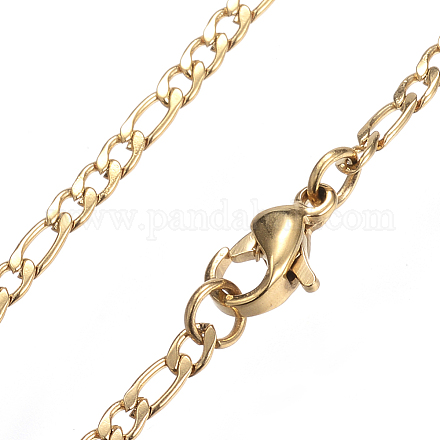 304 Stainless Steel Figaro Chain Necklaces X-STAS-F034-03G-1