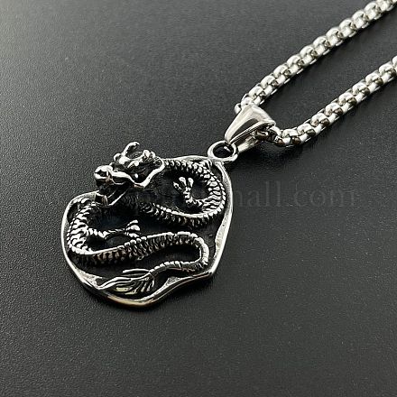 Мужские ожерелья с подвеской в виде дракона в стиле панк из нержавеющей стали 304 в европейском ретро-стиле OJ8088-1