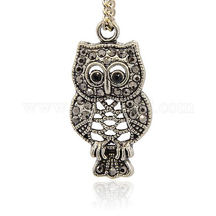 Antique Silver Alloy Rhinestone Owl Pendants for Halloween Jewelry RB-J222-29AS-1