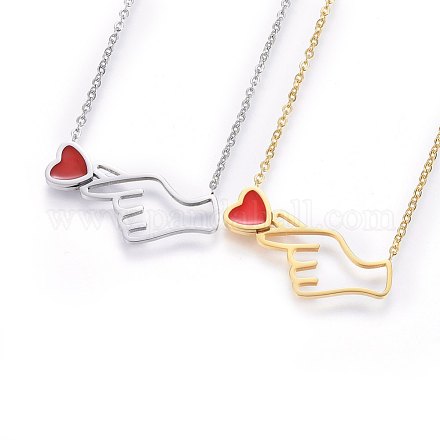 304 Stainless Steel ASL Pendant Necklaces NJEW-H491-05-1