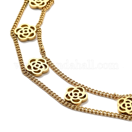 Doppellagige Halskette mit Blumenanhänger NJEW-G036-04G-1