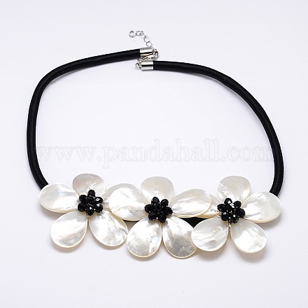 Flower Mother of Pearl Bib Statement Necklaces NJEW-N0014-03A-1