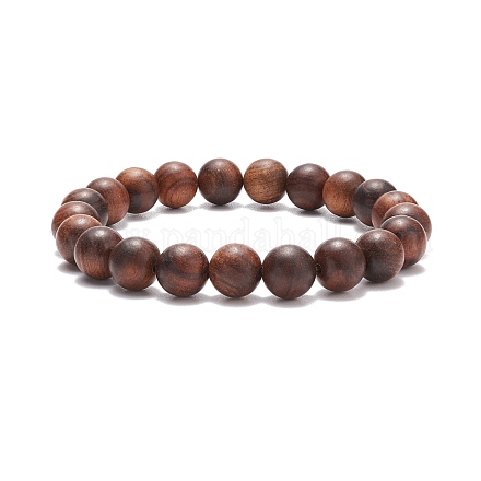 Bracelet extensible en perles rondes en bois naturel BJEW-JB08212-1