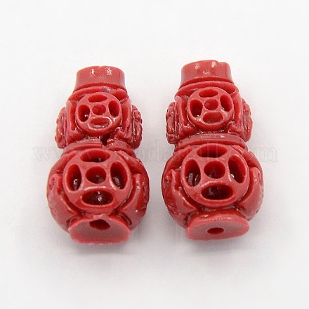 Synthetic Coral Carved Gourd Buddhist Beads CORA-A009-B04-1