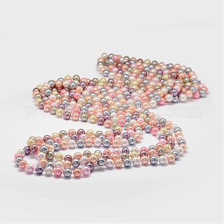 Two-Tier Glass Pearl Beaded Necklaces NJEW-K043-8mm-M-1