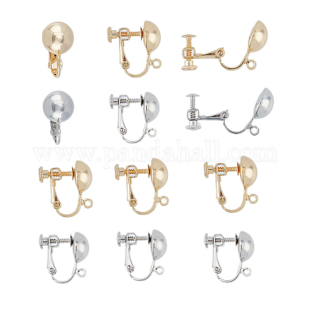 SUPERFINDINGS 12Pcs 2 Colors 18K Gold Plated Brass Screw On Clip Earring Converter Screw Back Clip-on Earring Component with Open Loop for Non-Pierced Earring Jewelry Making KK-FH0005-05-1