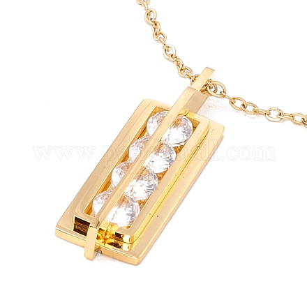 Clear Cubic Zirconia Beaded Rectangle Pendant with 304 Stainless Steel Cable Chains for Women NJEW-P262-08G-1