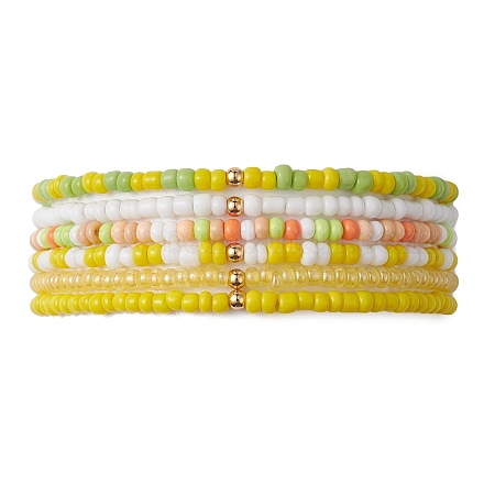 6 pièces ensemble de bracelets extensibles en perles de verre et de perles en laiton BJEW-JB09538-04-1