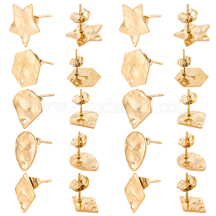 40 шт. 5 стиля фурнитуры для сережек-гвоздиков из нержавеющей стали 304 STAS-SC0010-37-1