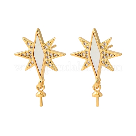 Фурнитура для серег-гвоздиков из латунных ракушек с микропаве из кубического циркония KK-D363-06G-1