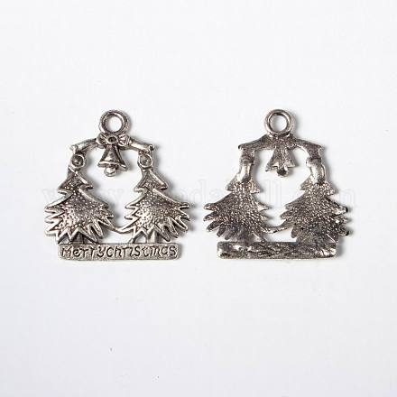 Antique Silver Tone Alloy Tree for Christmas Pendants X-PALLOY-4126-AS-LF-1