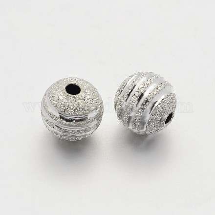 テクスチャラウンド真鍮ビーズ  銀色のメッキ  6mm  穴：1.2mm KK-N0061-01S-6mm-1