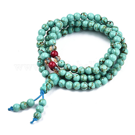 4-Loop-Wrap Buddha Meditation gelbe Jade Perlen Armbänder BJEW-R040-6mm-11-1