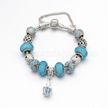Alliage de couronne strass émail européens bracelets de perles BJEW-I182-02D-1