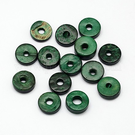 染めドーナツココナッツビーズ  濃い緑  9x2~5mm  穴：2mm  約1612個/500g COCB-M001-9mm-10-1