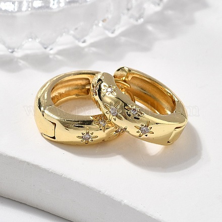 Серьги-кольца со звездами из прозрачного кубического циркония EJEW-C022-01G-1