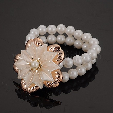Elegante Dame Blume abs Perle Perlen Stretch mehrschichtige Armbänder X-BJEW-A104-01A-1