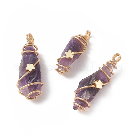 Natural Amethyst Copper Wire Wrapped Pendants PALLOY-JF01980-01-1