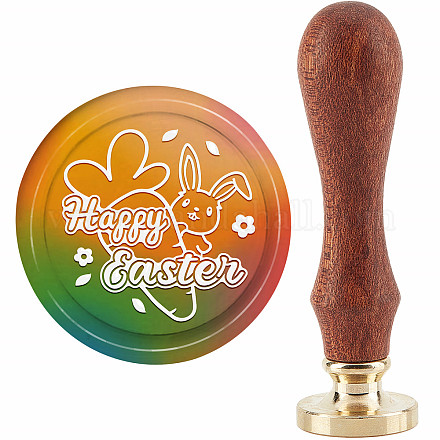 CRASPIRE Happy Easter Wax Seal Stamp Bunny Sealing Wax Stamps 30mm Removable Brass Head with Wood Handle for Easter Invitations Envelopes Christmas Thanksgiving Gift Packing AJEW-WH0184-0796-1
