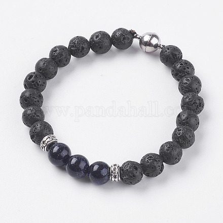 Bracelets extensibles en perles de lave naturelle BJEW-I241-12M-1