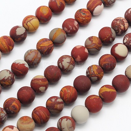 Frosted Round Natural Red Picture Jasper Beads Strands G-N0166-70-8mm-1