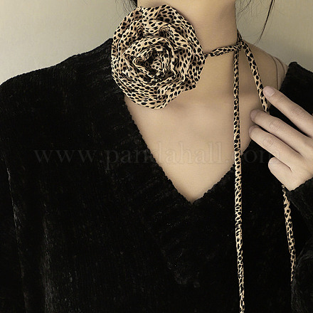 Halsband mit Rosenmuster aus Stoff mit Leopardenmuster für Damen NJEW-Z022-01H-1