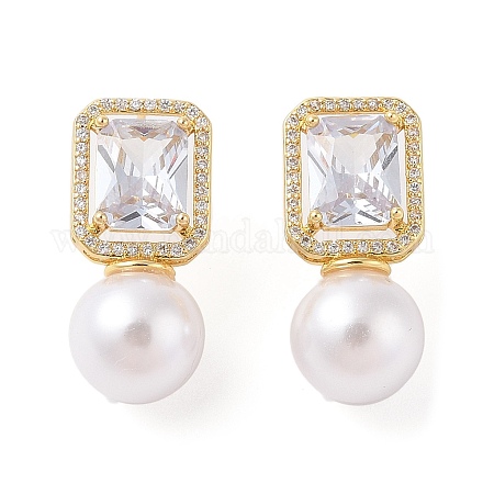 Серьги-гвоздики из латуни с микро-паве из прозрачного кубического циркония для женщин EJEW-G394-22G-1