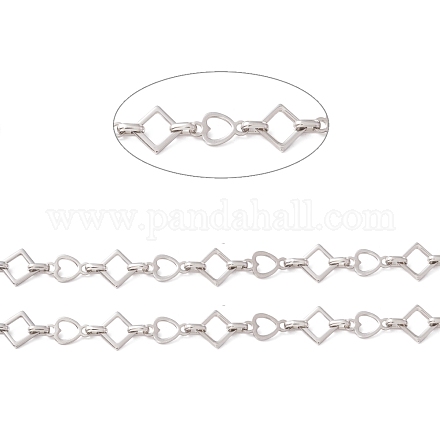 304 Stainless Steel Rhombus & Heart Link Chains CHS-F017-08P-1