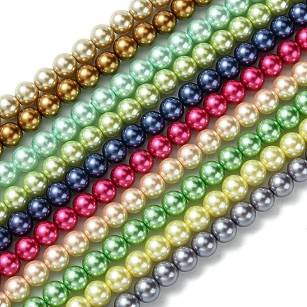 Eco-Friendly  Dyed Glass Pearl Round Bead Strands HY-A002-8mm-M-1