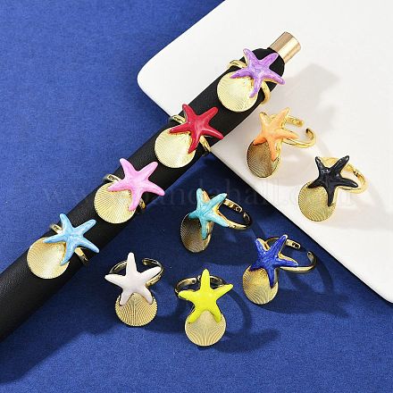 Латунные эмалевые регулируемые манжеты для женщин RJEW-G357-01E-1