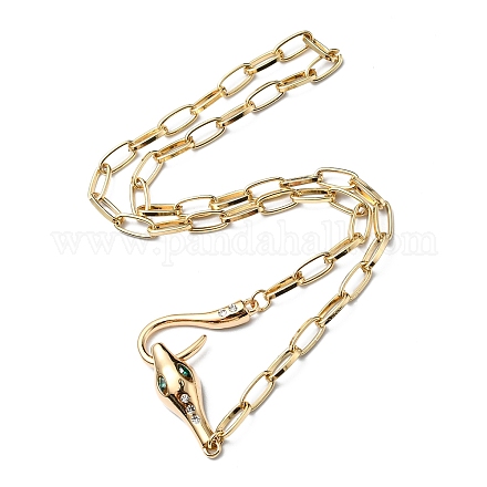 Rhinestone Snake Pendant Necklaces with Paperclip Chains NJEW-R261-01G-1