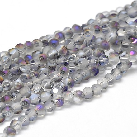 Half Rainbow Plated Frosted Faceted Round Glass Bead Strands EGLA-E024-HR02-1