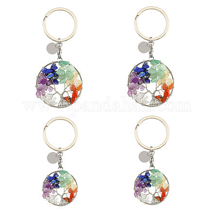 SUPERFINDINGS 4Pcs 2 Styles Crystal Tree of Life Keychain Gemstone Key Chain Charm 7 Chakra Keyring with 304 Stainless Steel Lobster Claw Clasps and Iron Key Rings for Women Men KEYC-FH0001-13-1
