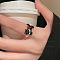 Adjustable Alloy Cuff Open Rings for Women, Cat Shape, with Enamel, Black, Inner Diameter: 15~20mm