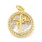 Rack Plating Brass Micro Pave Cubic Zirconia Pendants, with Natural Shell, Cadmium Free & Lead Free, Long-Lasting Plated, Real 18K Gold Plated, Flat Round, 18x15x4mm, Hole: 3mm