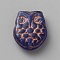 Handmade Lampwork Beads, Owl, rose gold Metal Enlaced, Dark Blue, 18.5x15x6mm, Hole: 1mm