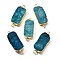 Natural Dyed Quartz Crystal Links Connector Charms, with Brass Findings, Rectangle, Light Gold, Blue, 29.5~41x14.5~15.5x6.5~9.5mm, Hole: 2.5mm