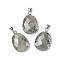Natural Labradorite Pendants, Faceted Oval Charms with Brass & Iron Findings, Platinum, 26x17x5~6mm, Hole: 4.5mm