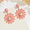 Flower Alloy Raffia Dangle Stud Earrings, with Plastic Pearl & Crystal Rhinestone, Golden, Light Coral, 60x45mm