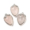Natural Rose Quartz Faceted Pendants, Rack Plating Brass Strawberry Charms, Platinum, 18x11x5~5.5mm, Hole: 1.2mm