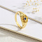 Brass Micro Pave Cubic Zirconia Cuff Rings for Women, Evil Eye, Real 18K Gold Plated, Blue, Inner Diameter: 16~19mm