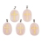 Natural Rose Quartz Pendants, Oval with Engraved Gold Cross Charms, with Stainless Steel Bails, Stainless Steel Color, 38~39x25x7mm, Hole: 7x4mm
