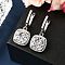 925 Sterling Silver Micro Pave Cubic Zirconia Dangle Hoop Earrings, Real Platinum Plated, Square, 31.5x13.5mm