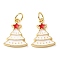 Christmas Rack Plating Brass Pendants, with Jump Ring and Enamel, Long-Lasting Real 18K Gold Plated, Cadmium Free & Lead Free, Christmas Trees Charm, White, 16x12.5x3mm, Hole: 3.4mm