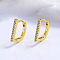 D Shaped 925 Sterling Silver Pave Clear Cubic Zirconia Hoop Earrings for Women, Golden