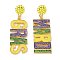 Carnival Theme Glitter Zinc Alloy Letter Dangle Stud Earrings, Word Gras Mardi Asymmetrical Earrings, Colorful, 61x19.5mm