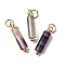 Natural Fluorite Pendants, Column Charms with with 304 Stainless Steel Jump Rings, Golden, 18.5~19x4~4.5mm, Hole: 3.5mm