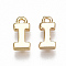 Brass Charms, Letter, Nickel Free, Real 18K Gold Plated, Letter.I, 8x4x1.5mm, Hole: 0.8mm