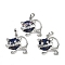 Natural Sodalite Kitten Pendants, Brass Cute Cat Shape Charms, Platinum, Long-Lasting Plated, Rack Plating, 28.5x30.5x10mm, Hole: 8x5mm